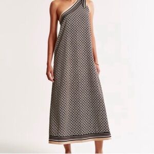 Black and cream one-shoulder dress